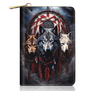 1900 Credit Card Holder Wallets , Dreamcatcher Wolf Design RFID Blocking